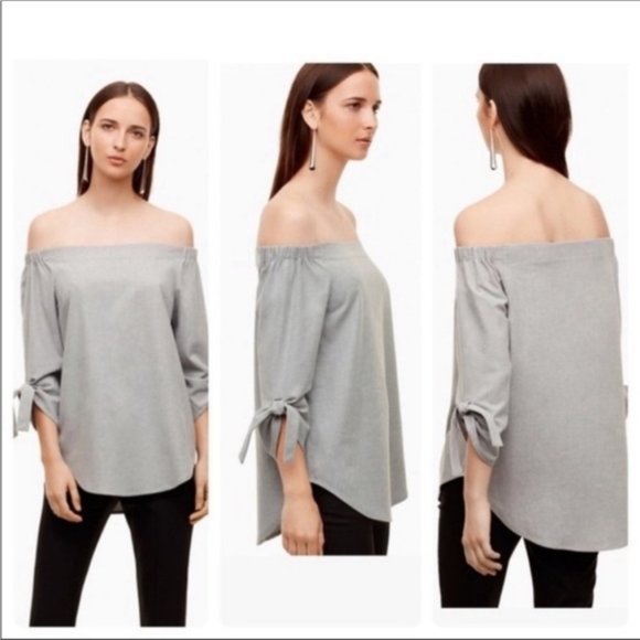 Babaton Gingham Off The Shoulder Shirt Black and White Flowy Blouse Top - Picture 1 of 10